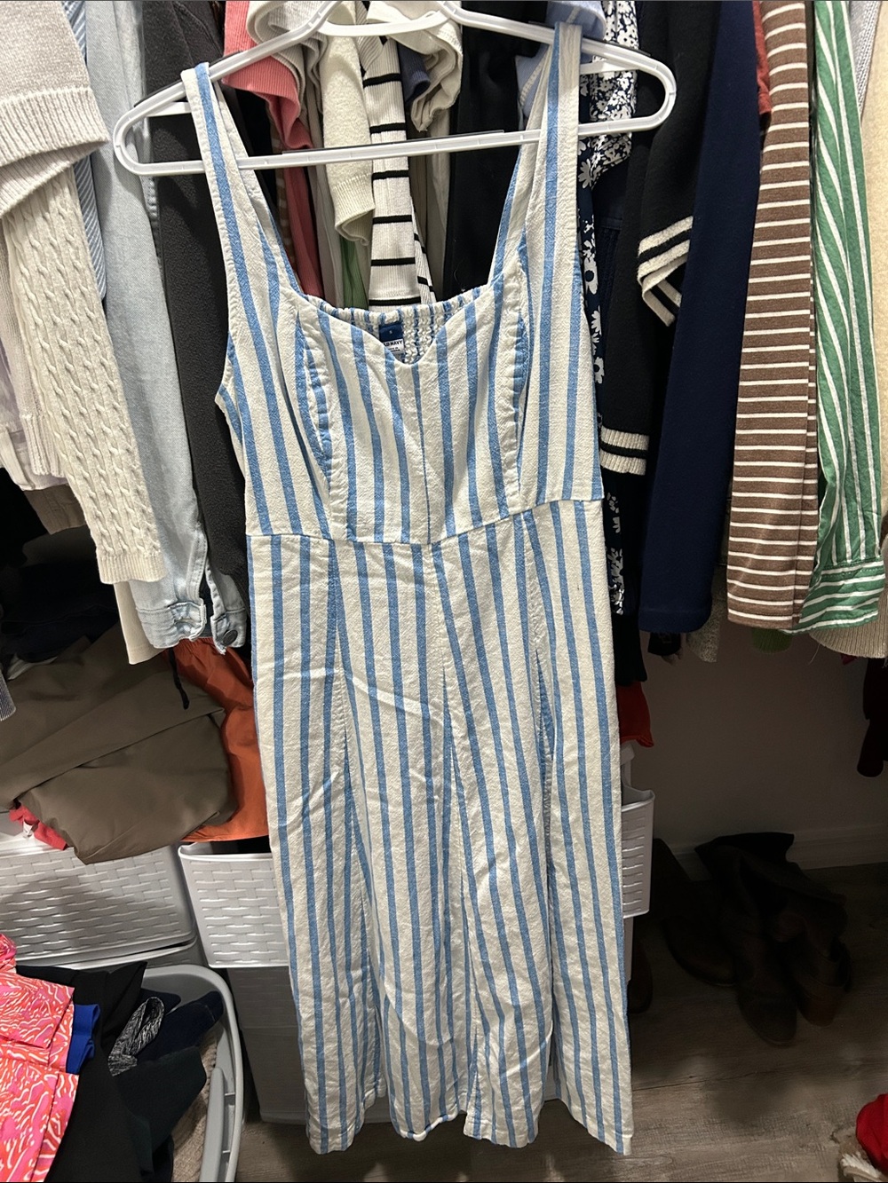 Blue and White Striped Linen Dress